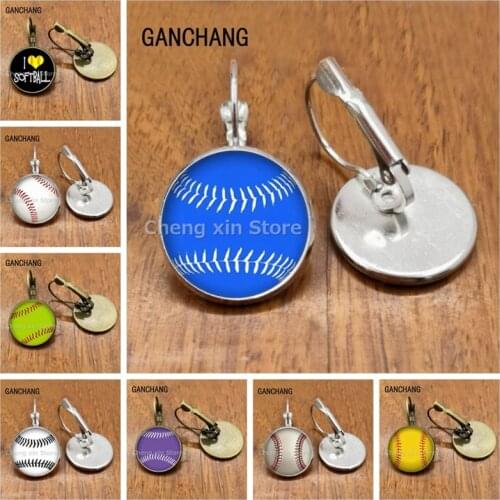 2020 Baseball Softball Convex Round Photo Glass Round Dome Earrings, DIY Earring Jewelry