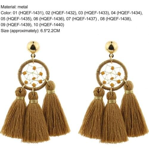 50%HOT1 Pair Earrings Dangle Flower Ethnic Style Metal Long Drop Tassel Earrings for Women