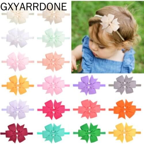 50pc/lot 3.2" Grosgrain Ribbon Bow With Swallow Nylon Headband For Girls Hair Bows Kids Children Girl Elastic Hair Accessories
