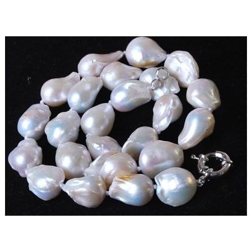 Free shipping Jewelr NATURAL LARGE 12-16MM WHITE BAROQUE CULTURED PEARL NECKLACE 18''AAA