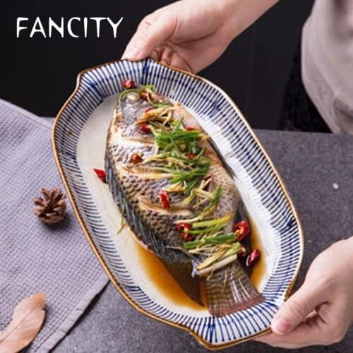 FANCITY Fish dish, steamed fish dish, grilled fish dish, household dish, binaural baking dish, baking dish, microwave oven
