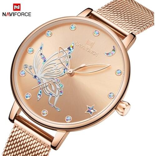 2021Luxury Brand NAVIFORCE Rose Gold Color Women Watches Fashion Waterproof Butterfly Elegant Women Wristwatch Relogio Feminino