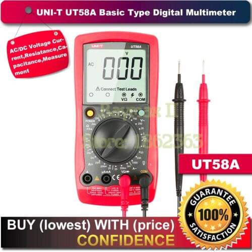 UNI-T UT58A 2000 Counts Basic Type Digital Multimeter AC/DC Voltmeter Amp Ohm Capacitance Tester Meter with Large LCD Dispaly