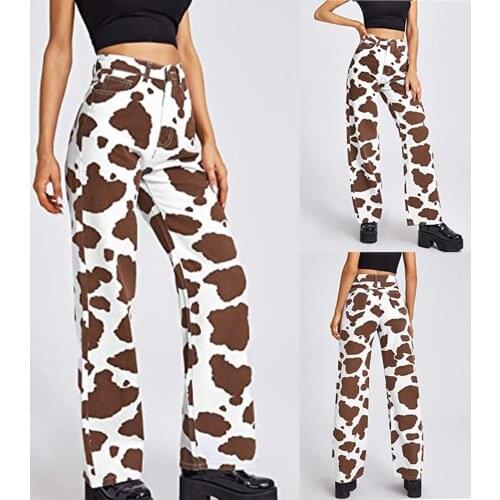 SAGACE Cow Print jeans wide leg pants fashion high waist loose pants 2021 summer new trend hot pants show high and thin pants
