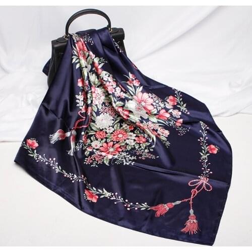 FXAASS Bandana Women Hijab Square Scarf Fashion Ladies Retro Luxury Silk Scarf Shawls Flowers Print 90*90cm Large Cape Headscarf