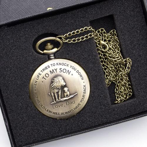 Pocket Watch TO MY SON Movie The Lion King Cover Pendant Quartz Men Necklace Chain Clock Gifts for Boys Son Reloj De Bolsillo