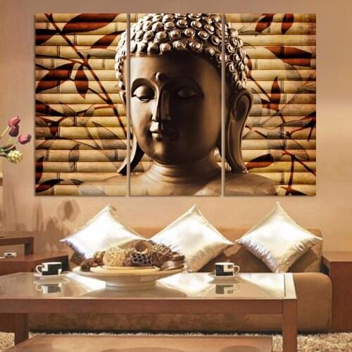 Paintings HD Canvas Art Wall Painting For Living Room Home Decor 3 Pieces Buddha Head Bamboo background