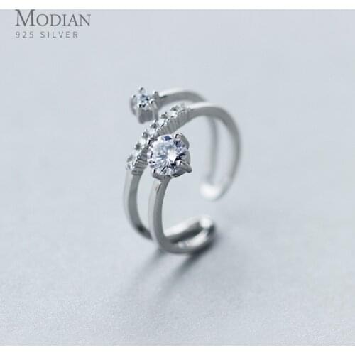 Modian Fashion 925 Sterling Silver Radiant Geometric Line Free Size CZ Rings For Women Party Engagement Ring Original Jewelry