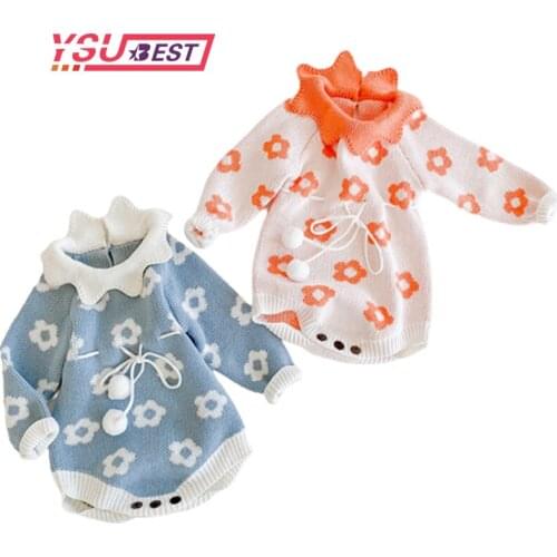 0-3Yrs Newborn Baby Knitted Clothes Girls Winter Rompers Cotton Hairball Infant Flower Princess Jumpsuit Birthday Party Bodysuit