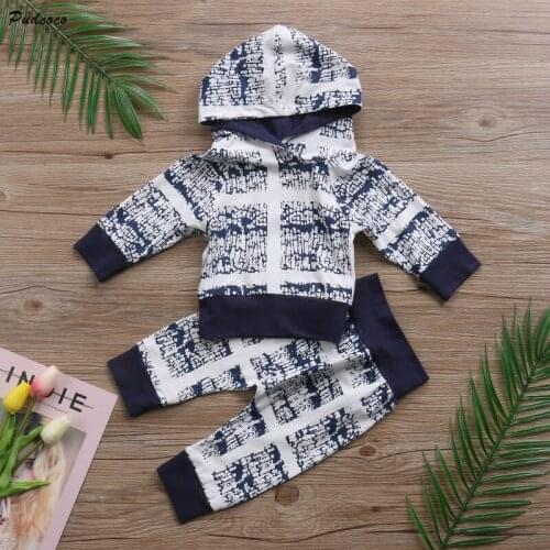 Printed Baby Boys Winter Clothes Set Newborn Baby Boys Long Sleeve Hooded Sweatshirt Pant 2PCS Boys Clothing Set 0-24M
