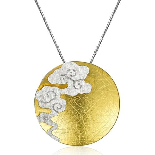 Lotus Fun Real 925 Sterling Silver Fine Jewelry Creative Design Oriental Element Vintage Cloud Round Pendant without Necklace