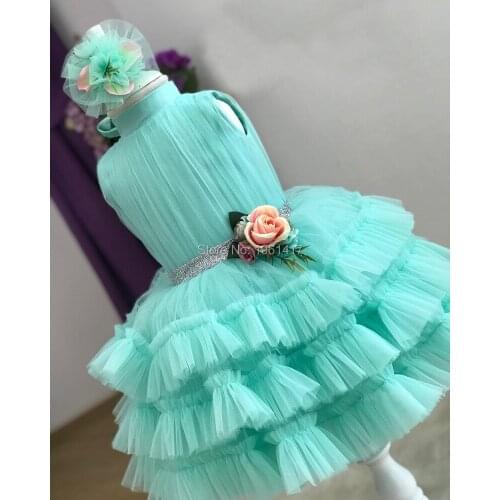 Cute Flower Dress Tutu Infant Girls Dresses Puffy Tulle Children Birthday Dress Kids Clothes New Year Christmas Dress