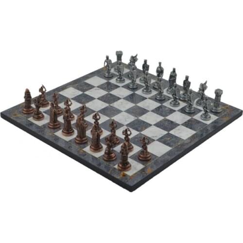 Metal Chess set medium ottoman byzantine antique gray Marble Pattern Chessboard two seater intelligence and strategy game