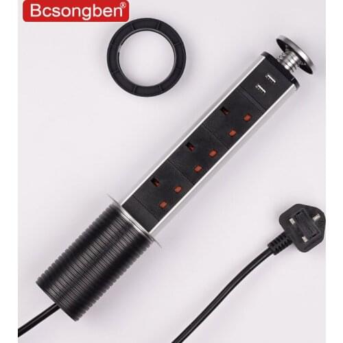 Bcsongben Desktop extension socket 3 power supply 2 USB charging port desktop socket hidden kitchen countertop workbench UK plug