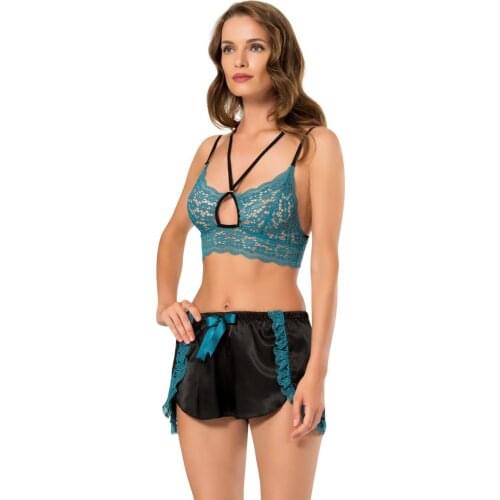 NUNELL 2021 NEW COLLECTION Women Green Satin Shorts Bralet Suit