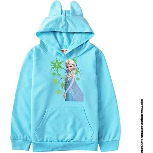 Original Disney Fashion Frozen Elsa Anna Clothes with Cat Ear Kids Costume Boys Casual Hoodies Girls Pullover Tracksuit Sweater