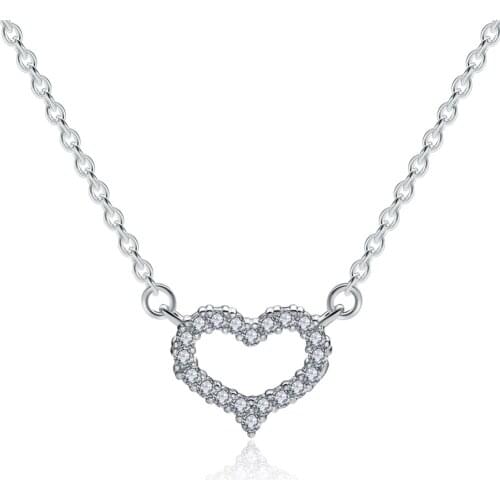 Classic Heart Necklace 925 Sterling Silver Jewelry White Crystal Little Heart Pendant Necklaces Women Fashion Jewelry Engagement