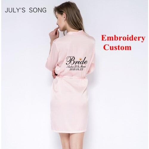 JULYS SONG Robes Sleepwear Embroidery Custom Robe Customize Logo Name Satin Pajamas Wedding Bride Bridesmaid Robe Maid of Honor
