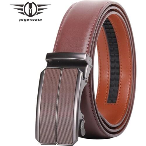 Plyesxale Fashion Green Genuine Leather Belts For Men Luxury Designer Automatic Buckle Belt Man Business Formal Belts Male B104