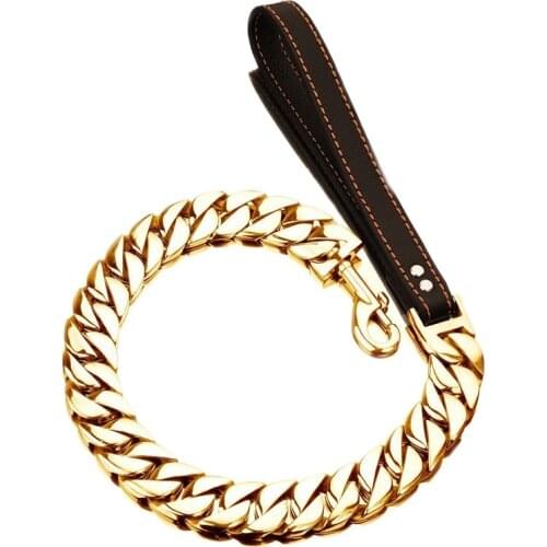 30mm Pet Leash Stainless Steel Dog Collar Leash Bulldog Pitbull Collar Leash Gold Chain High Quality Trainning Large Dog Lead