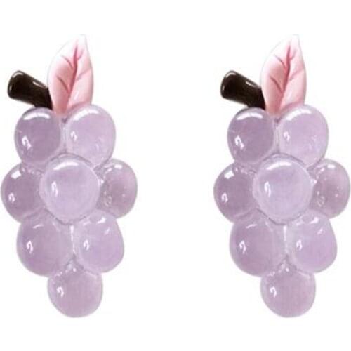 Simple Mini Cute Fruit Purple Grape Earrings Retro Acrylic Girly Earrings Creative Interesting Womens Jewelry