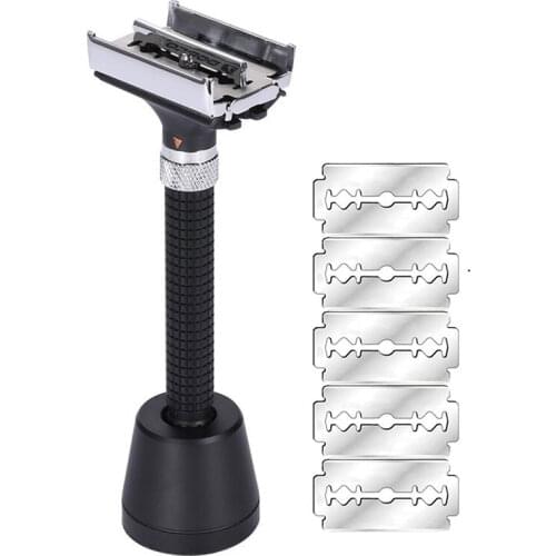 Adjustable Butterfly Open Double Edge Safety Razors Set With 5 Pcs Blades & 1 Razor Base