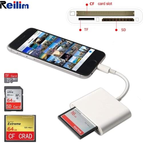 Reilim SD CF TF card reader USB Micro SD adapter photo video SLR Camera converter for lightning iPhone iPad IOS 13