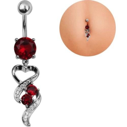 Romantic Stainless Steel Heart Round Crystal Belly Button Ring Women Navel Body Piercing Jewelry Accessories