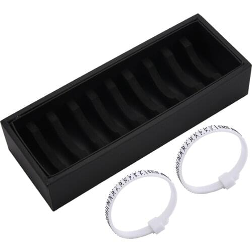10 Slot Jewelry Display Box Bracelet Holder Organizer with 4Pcs US Ring Sizer Plastic Finger Ring Size Measure Tool
