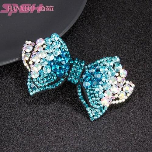 Bow hairpin crystal Korean women spring clip Czech drill full drill back head clip cross clip hair clip hair ornament