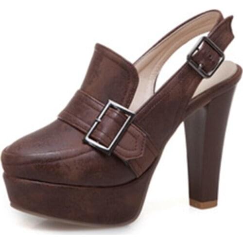 2021 belt buckle Spike High Heels Buckle Retro Ladies Slingbacks Womens Waterproof platform Shoes Heels