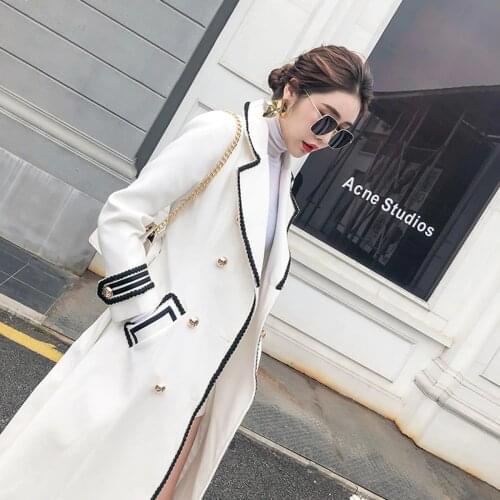 Korean Style Woolen Coat Women Winter Double Breasted Slim Long Military Wool Coat Thick Warm White Overcoat Mujer Chaqueta M096