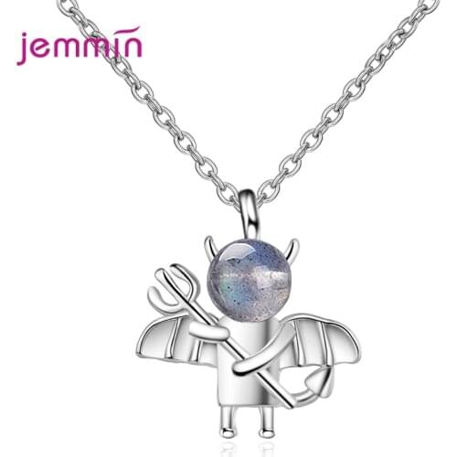 Girl Stylish Little Devil Shaped Pendant Necklace 925 Sterling Silver Chain Choker Collar Necklace Birthday Gift