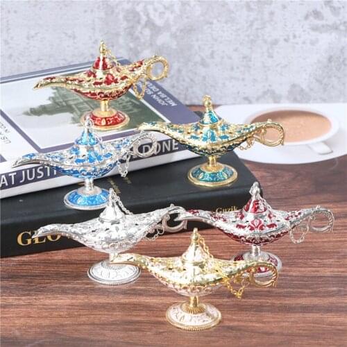 1pc Craft Zinc Alloy Classic Metal Carved Aladdin Lamp Wishing Tea Oil Pot Decor