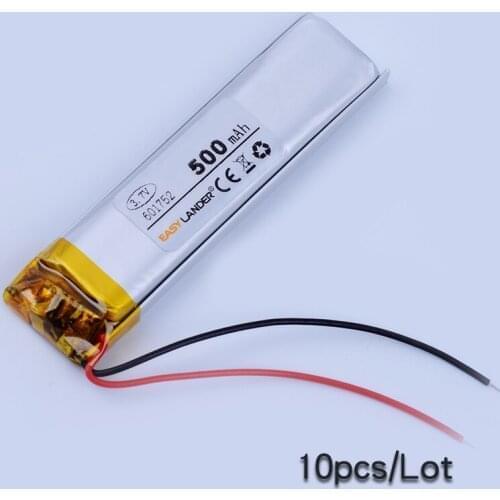 10pcs/Lot 601752 3.7V 500mAh Rechargeable Li-Polymer Li-ion Battery For Bluetooth mouse Speaker mp3 mp4 toys DVR GPS 061752