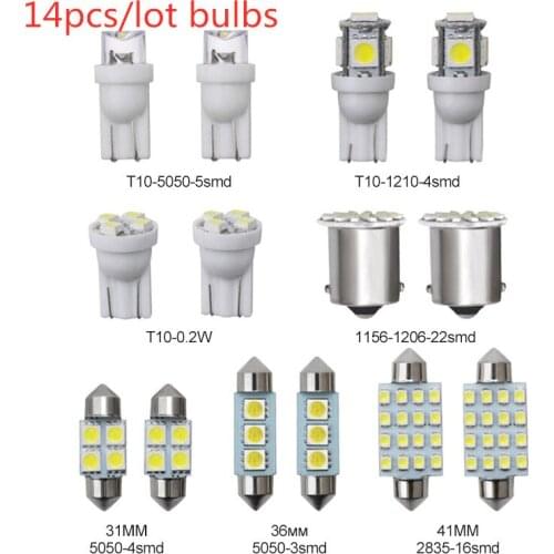 14pcs LED T10 W5W Led P21/5W 1157 Brake LED Llight T10 36mm White Map Dome License Plate Light Reading Light Car Light