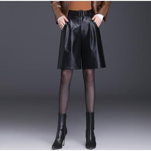 4XL Women Leather Shorts Style Bottoms Black Short Mujer Casual PU Leather Shorts feminino Sexy High Waist Shorts with Belt