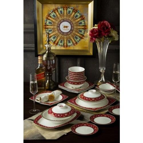 62pcs Enamel porcelain tableware set /china bone dinner set dinner set /dinnerware set china bone tableware set from Jingdezhen