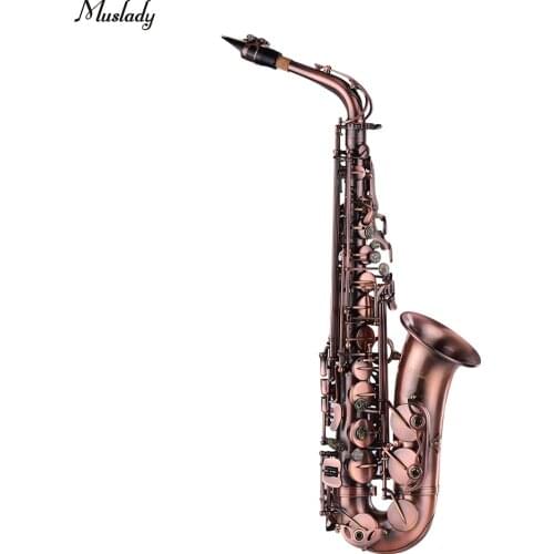 Muslady High Grade Red Bronze Bent Eb Alto Saxophone E-flat Sax Carved Pattern Woodwind Instrument with Carry Case Gloves