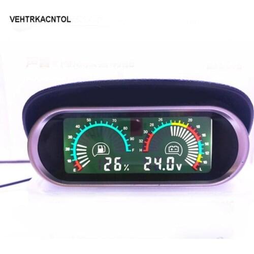 VEHTRKACNTOL 2 Funtions 12v 24v Car Truck Oil Fuel Gauge Meter + Voltage Gauge Voltmeter Sunshield