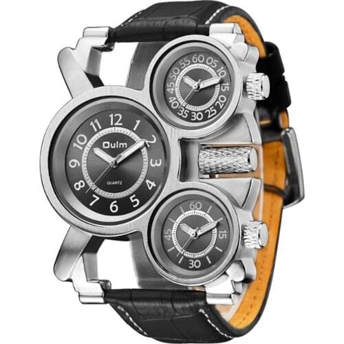 Brand XINEW 2018 Fashion Designer Multiple Time Zone Leather Strap Japan movt Casual Quartz Big Face Watches Men Reloj Grande