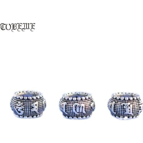 100% 925 Silver Tibetan Six Words Beads Large Hole Beads Tibetan Jewelry Findings Buddhist OM Beads