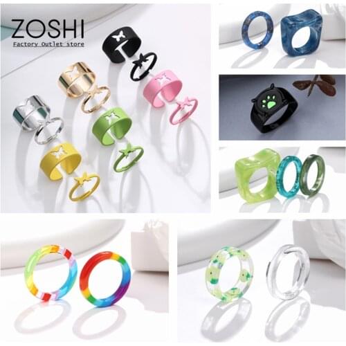 1-5pcs Transparent Acrylic Trendy Gold Sliver Plated Butterfly Rings For Women Irregular Marble Pattern Ring Resin Tortoise Ring