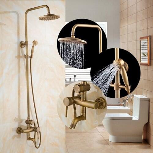 European Antique bathroom rain shower faucet set wall mounted, Copper shower set mixer water tap hot and cold vintage
