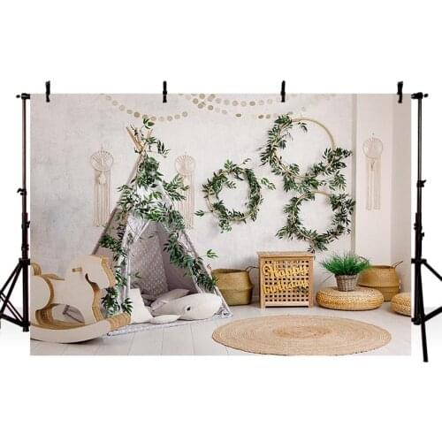 Avezano Photography Background Happy Birthday Trojan Horse Tent Green Leaf Wreath Backdrop For Photo Studio Photozone Photocall