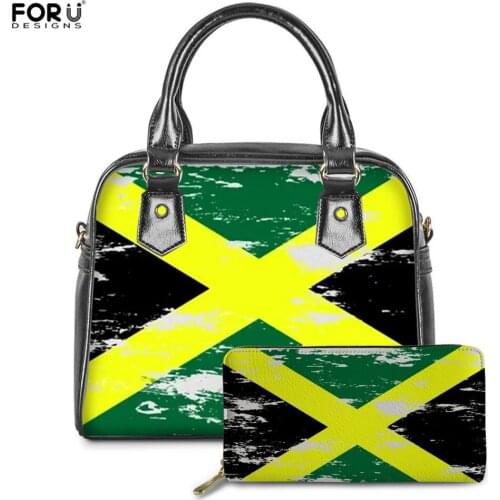 FORUDESIGNS 2020 Drop Shipping Ladies' Bags Handbags Women Jamaica Flag Brand Designer Pu Leather Tote Bags for Female 2Ppcs/set