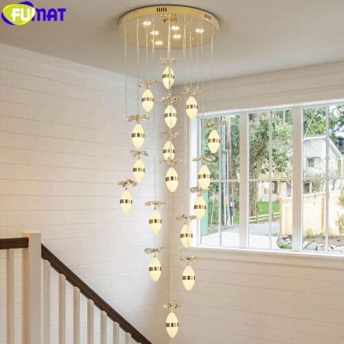 FUMAT Crystal Stairway Ceiling Lamp Hanging Garden Light Ellipse Ball Flower Chandelier LED Plated Plate Decor Rugby Lights