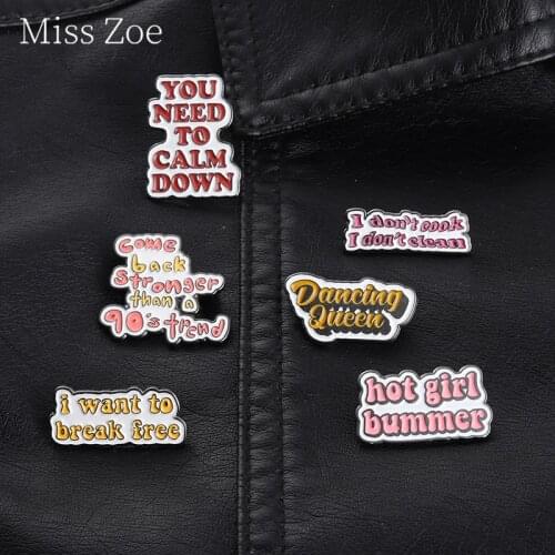 Interesting Dialog Enamel Pin Yellow Pink Letters Quotes Badges Brooches For Women Hot Girl Feminism 90S Old-School Jewelry Gift