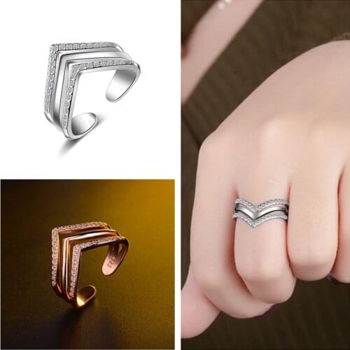 Kinitial Cute V Shape Triangle Ring Eternity Engagement Best Friend Endless Love Symbol Fashion CZ Crown Rings Jewelry for women