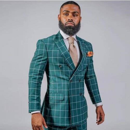 Classic Waffle Double Breasted Mens Suit Two Pieces Wedding Tuxedos Custom Made Check Blazer and Pants